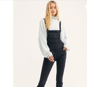 Free People black denim overalls